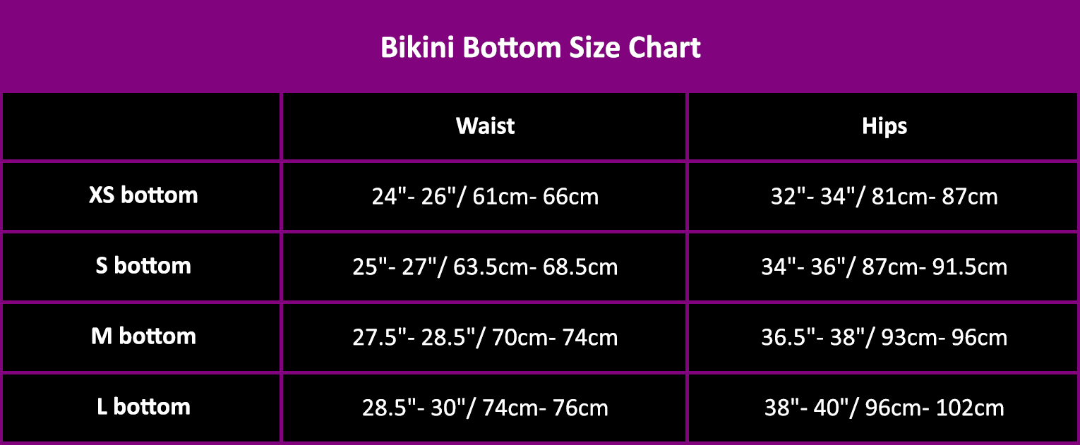 Amber Competition Bikinis Bottom Size Chart
